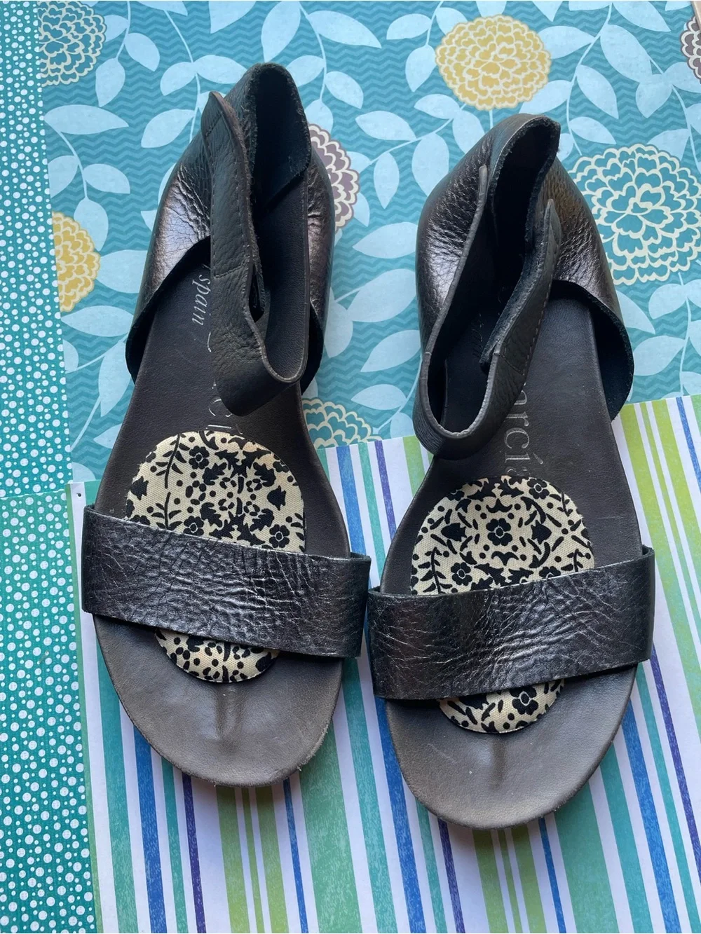 Pedro Garcia Black Leather Open-Toe Sandals with Printed Insole
